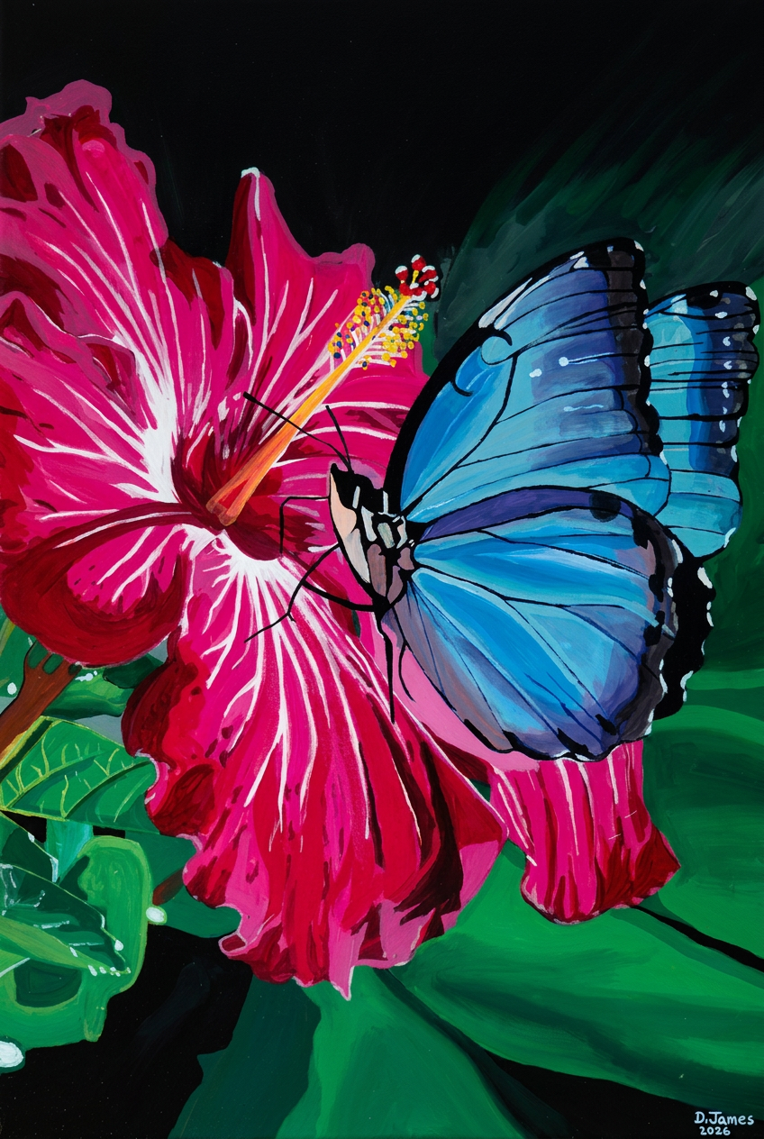 Hibiscus & Blue Morpho